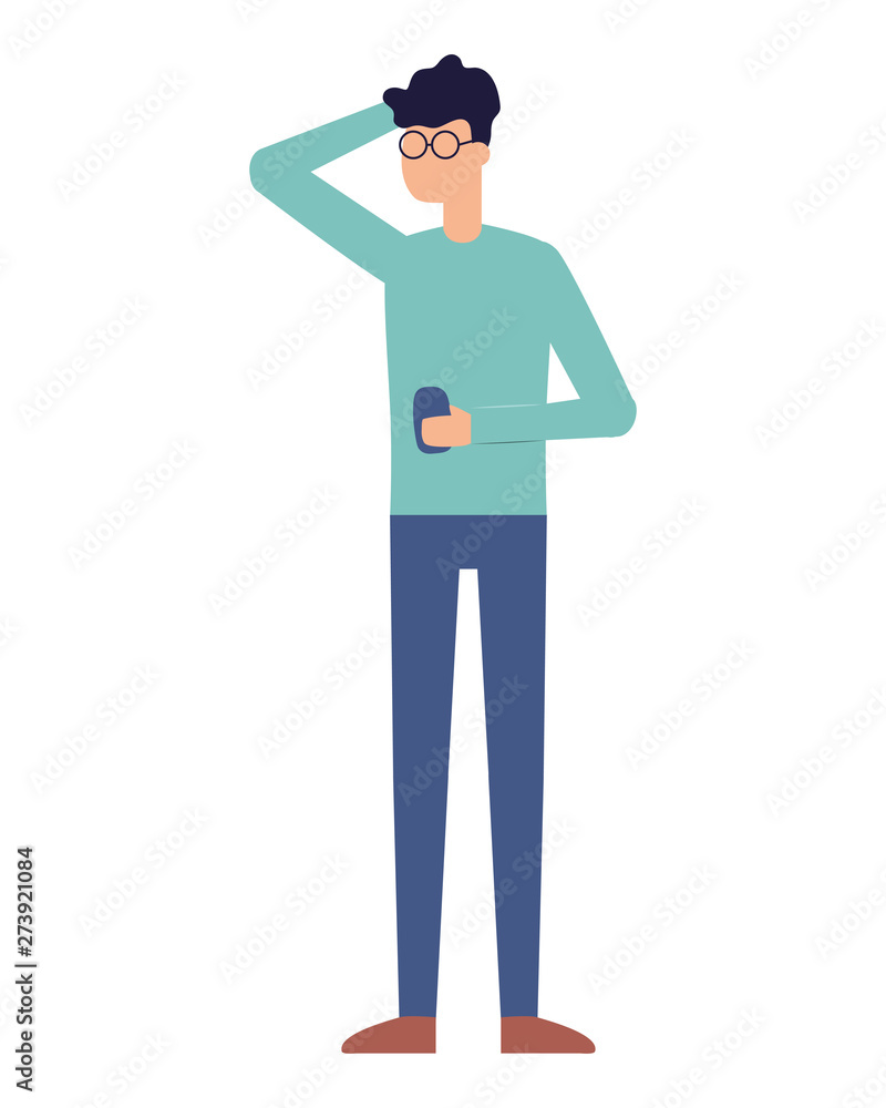 man using smartphone device on white background