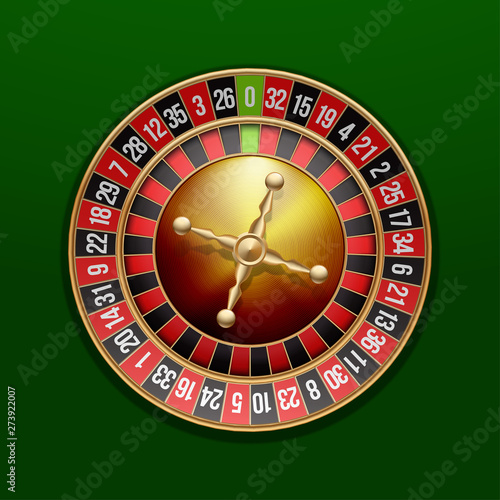 Vector classic European roulette placed on an endless green surface. Red & Black Betting casino squares. Winning money. Losing at gambling. classic casino roulette and green table.