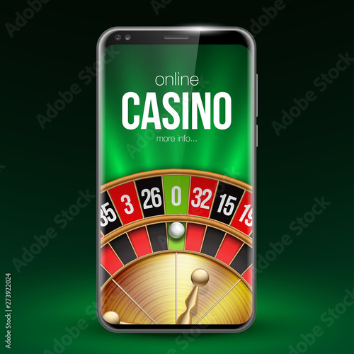 illustration Online Poker casino banner with mobile phone and roulette. Marketing Luxury Banner Jackpot Online Casino with New model Smartphone and roulette Advertising poster with background