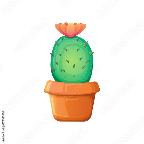 vector cartoon green cactus in pot isolated on white background. funny houseplant icon