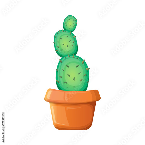 vector cartoon green cactus in pot isolated on white background. funny houseplant icon
