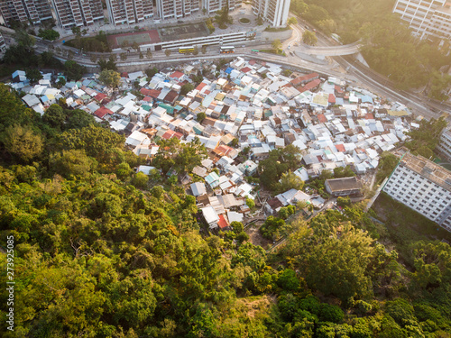 Aerial view of rooftops in Pokfulam Village, Pokfulam, Hong Kong photo