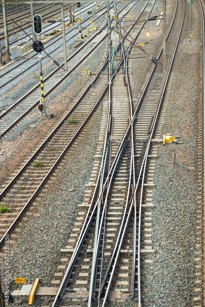 Railway tracks in Helsinki, Finland at summer day. Railway tracks in Helsinki, Finland at summer day.