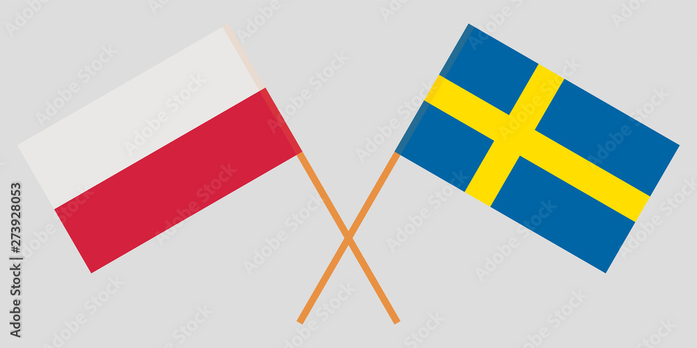Sweden and Poland. Crossed Swedish and Polish flags