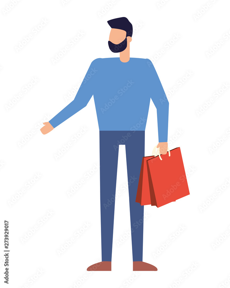 man holding shopping bag on white background