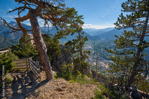 France, Hautes-Alpes (05), Brianconnais. Elevated view of the city of Briancon from La Croix de Toulouse (1962m) in Summer. European Alps photo