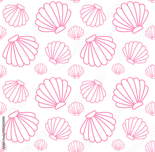 Vector seamless pattern of line pink shell isolated on white background