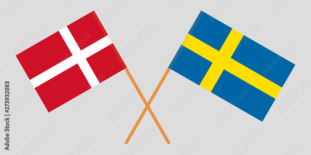 Sweden and Denmark. Crossed Swedish and Danish flags