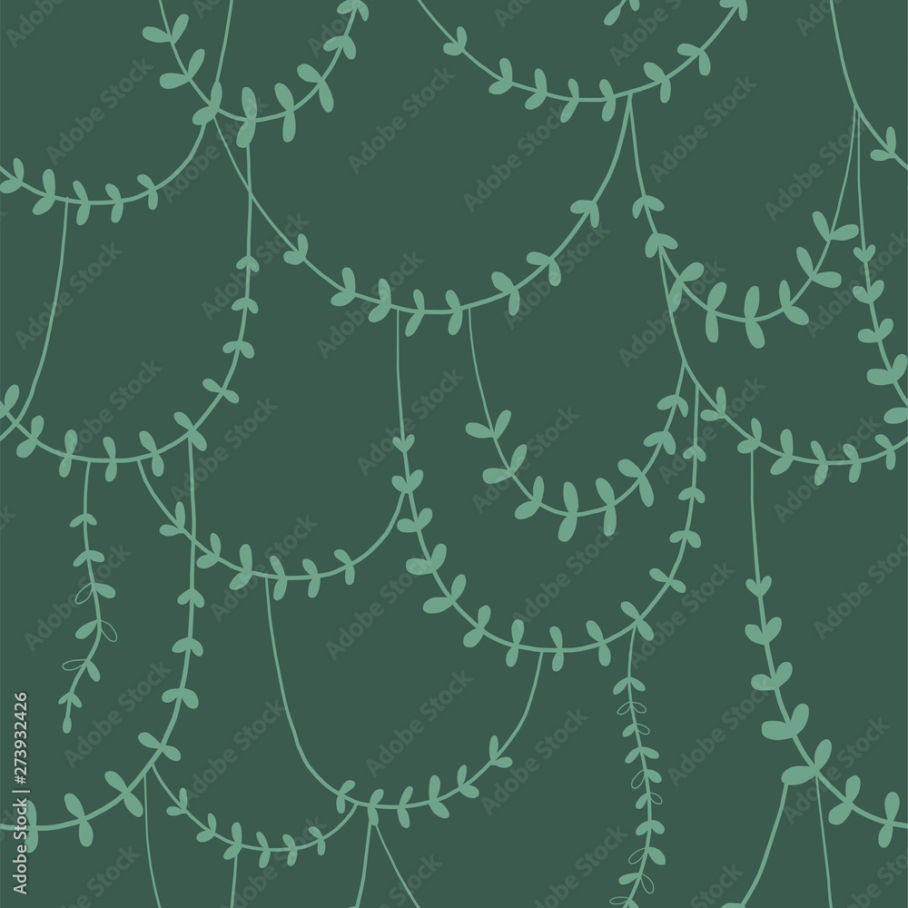 Liana seamless pattern. Jungle vines plant with green leaves