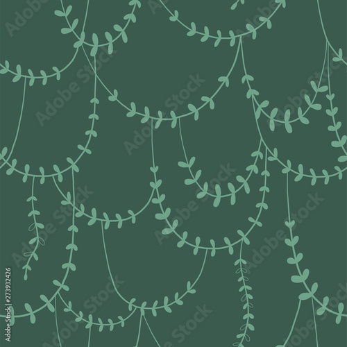 Twisted wild liana branches color vector seamless pattern. Jungle plants green background. Tropical rainforest. Tropic leaves. Decorative botanical textile, wallpaper, wrapping paper design