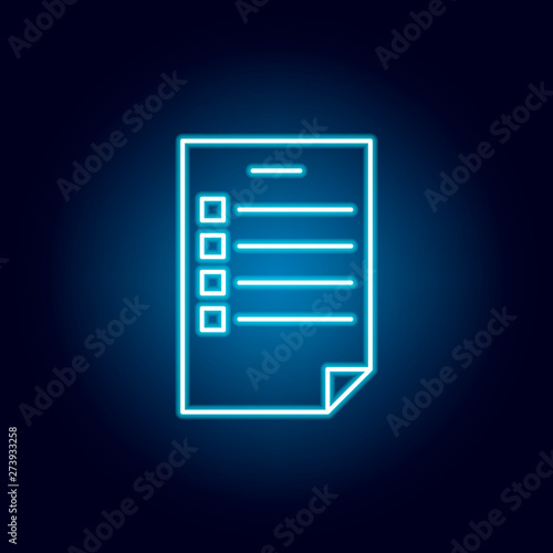 test, exam, document outline icon in neon style. elements of education illustration line icon. signs, symbols can be used for web, logo, mobile app, UI, UX © FIDAN