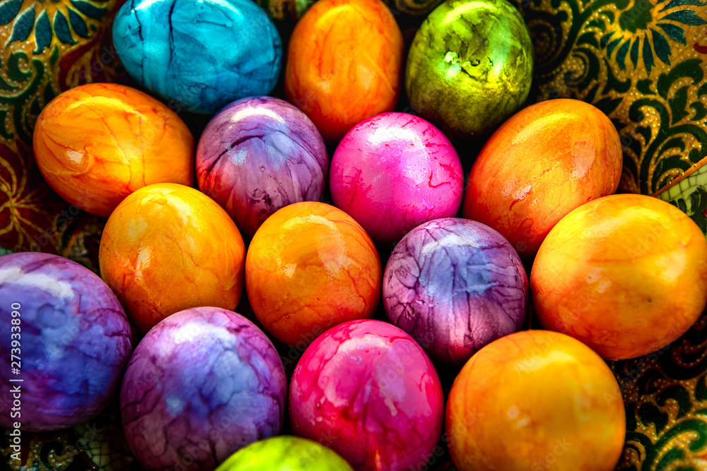 colorful easter eggs in a beautiful bowl colorful easter eggs in a beautiful bowl