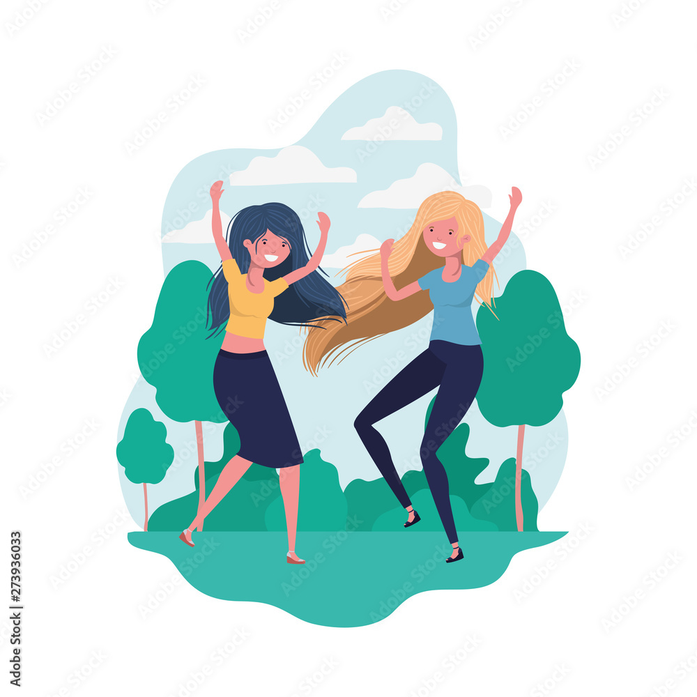 dancing women in landscape of background dancing women in landscape of background