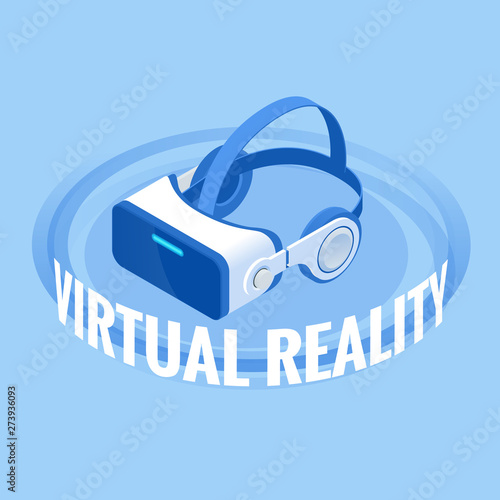Isometric Virtual reality helmet. Blue virtual reality glasses.