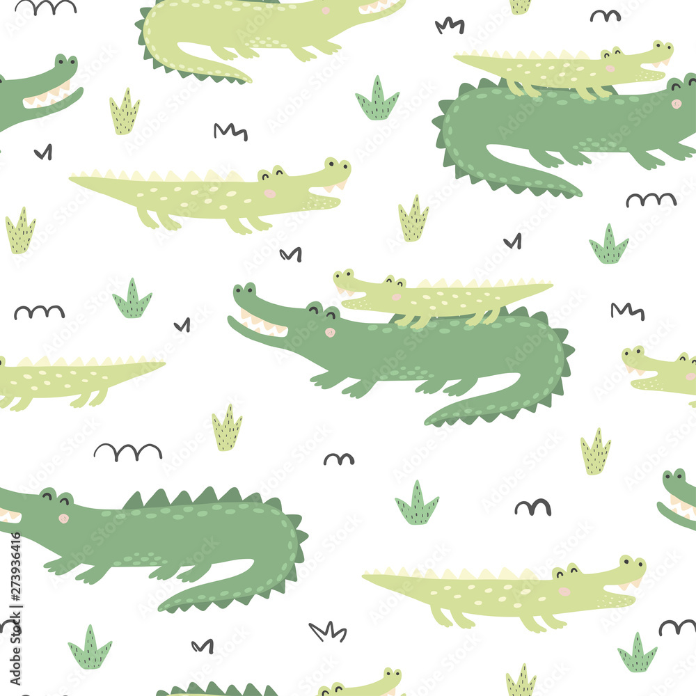 Obraz premium Seamless pattern with cute crocodiles