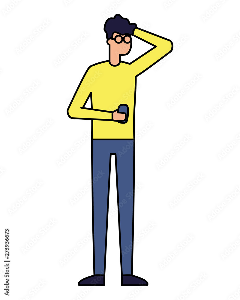 man using smartphone device on white background man using smartphone device on white background