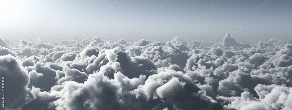 panorama of clouds, Light over the clouds, flight over the clouds, 3d rendering