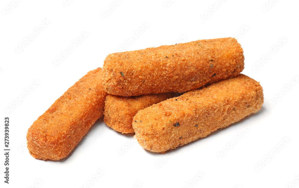 Pile of tasty cheese sticks isolated on white Pile of tasty cheese sticks isolated on white