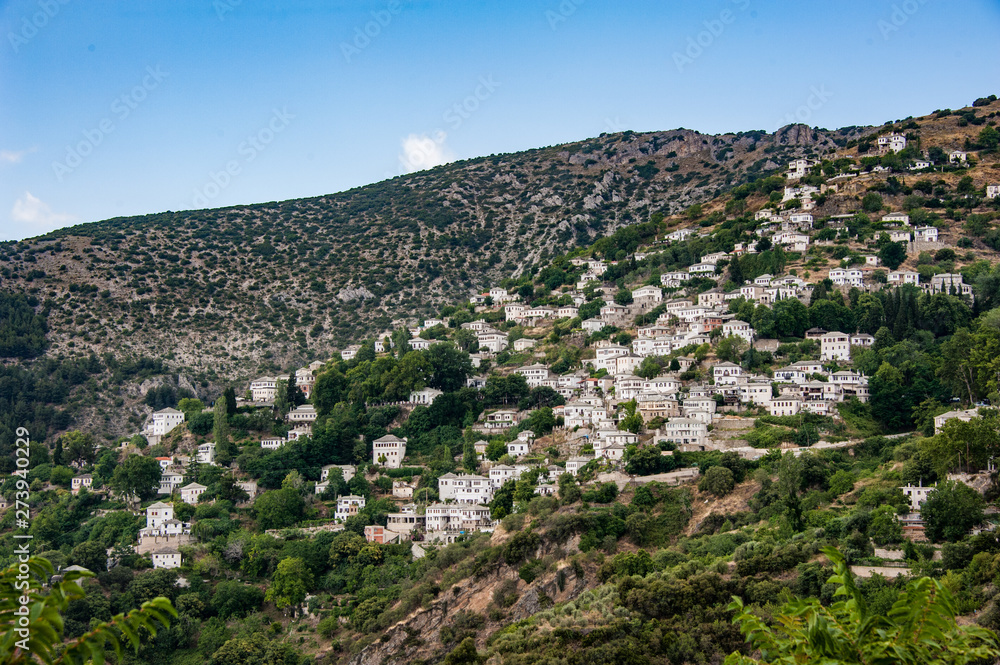 greek village in pelion at the side of the hill