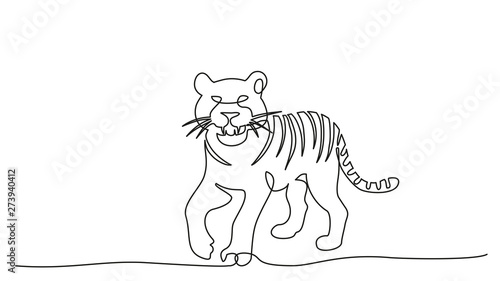 Continuous one line drawing. Tiger walking symbol.