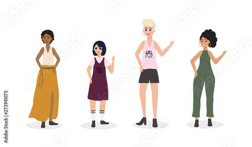 set of girls casual clothes and hairstyle
