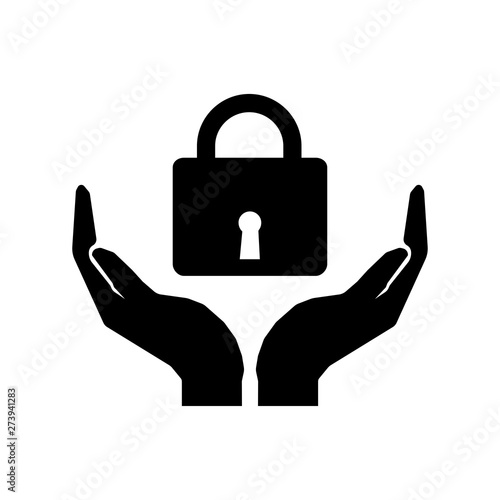 Hands and lock sign - vector icon. Security sign system