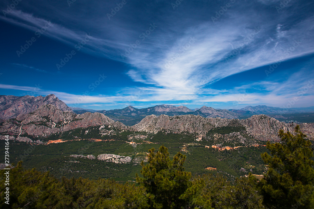 Beautiful landscape of mountains and the forest in Turkey, Antalya.Panorama from cableway.
