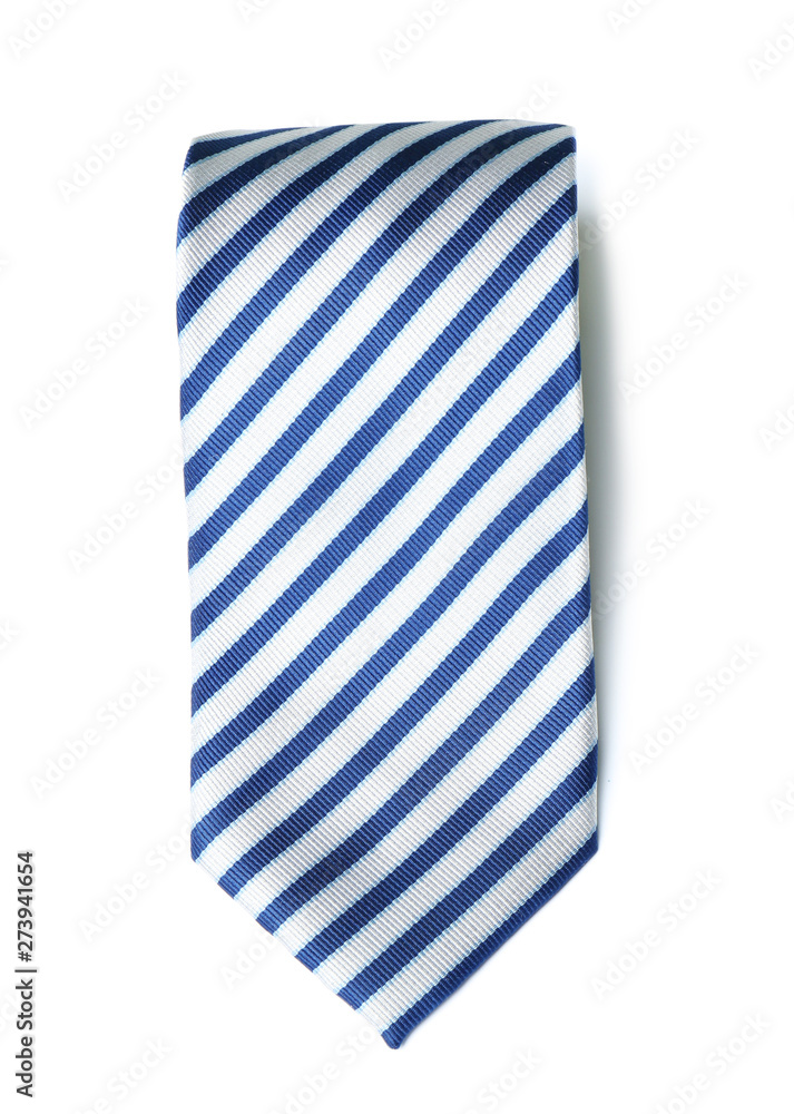 Striped male tie isolated on white, top view Striped male tie isolated on white, top view