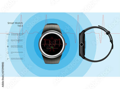 The concept of smart watches that monitor the parameters of sleep and rest, health and heart rate. Vector illustration