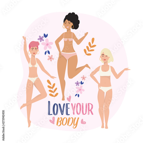 girls wearing underclothes with branches plants and flowers