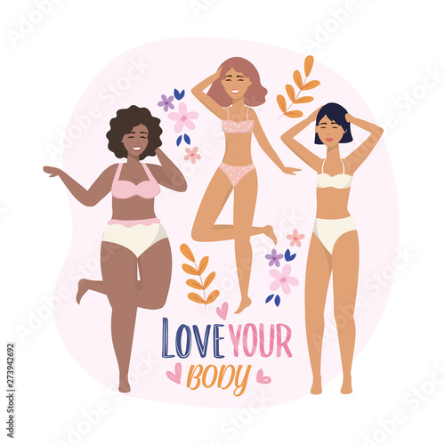 beauty girls wearing underclothes with flowers and plants