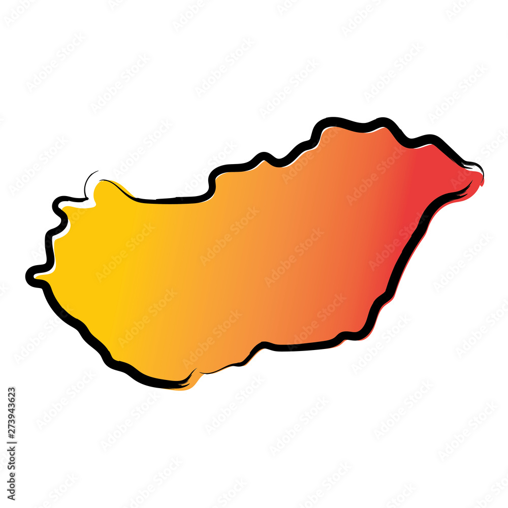 Fototapeta premium Stylized yellow red gradient sketch map of 