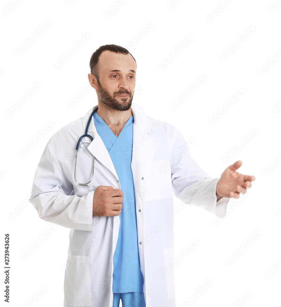 Portrait of male doctor isolated on white. Medical staff Portrait of male doctor isolated on white. Medical staff
