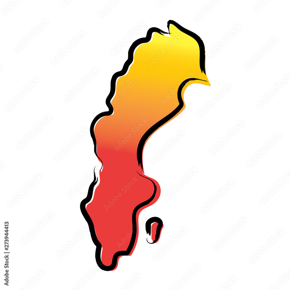 Stylized yellow red gradient sketch map of 