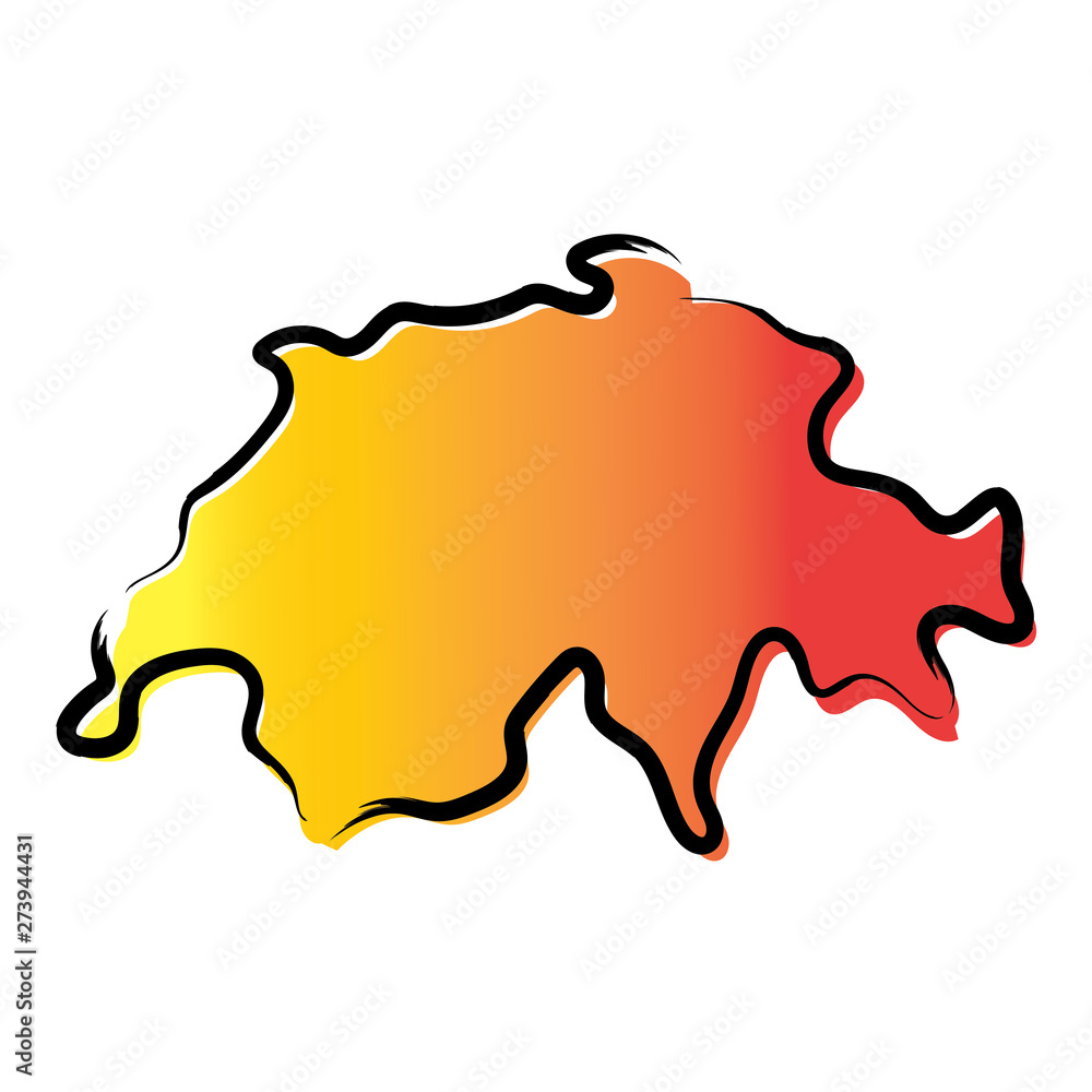 Stylized yellow red gradient sketch map of Switzerland Stylized yellow red gradient sketch map of Switzerland