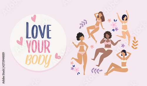 poster of girls wearing underclothes with flowers and plants