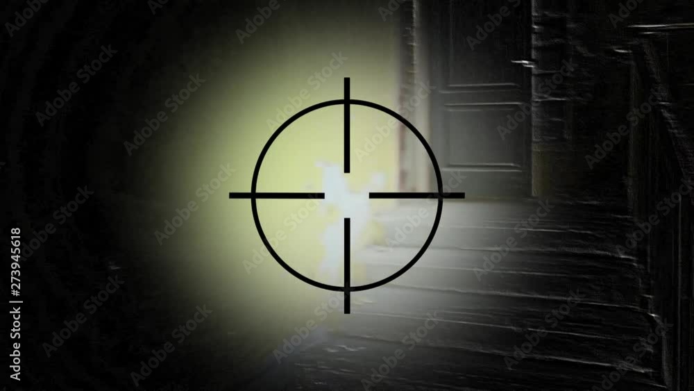 The hero of a computer game is looking for a target in an unfinished building. Gun sight. Simulation of computer video game shooter. Arcade, strategy, logical. POV Subjective camera. Search for a way The hero of a computer game is looking for a target in an unfinished building. Gun sight. Simulation of computer video game shooter. Arcade, strategy, logical. POV Subjective camera. Search for a way