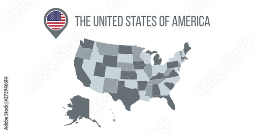 USA Map with flag in the map pin. Infographics design. Infographic template. vector illustration isolated on white background.