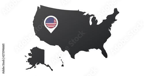 USA Map with flag in the map pin. Infographics design. Infographic template. vector illustration isolated on white background.