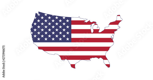 Made in USA, US flag map silhouette. Vector illustration isolated on white background.