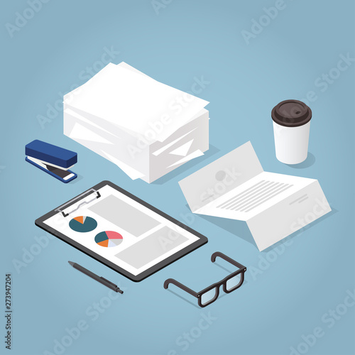 Isometric Paper Work Concept Illustration