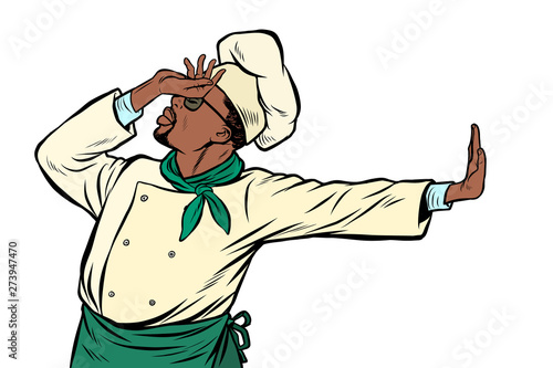 African cook chef, gesture of shame. denial no