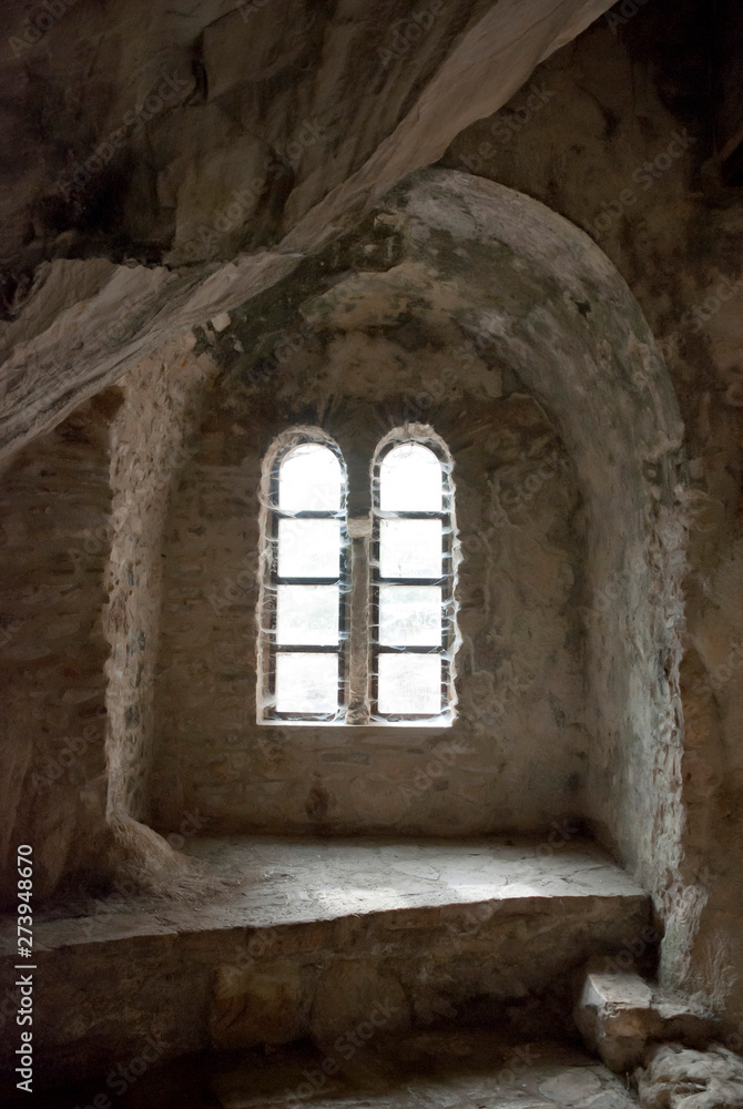 Parnitha Mountain, Athens / Greece, June 2019: The Ntavelis cave and the enclosed monastery