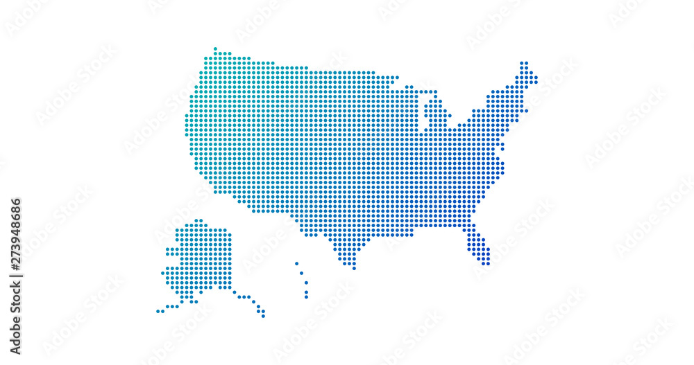 Dotted gradient USA map for backgrounds, brochures web. vector illustration isolated on white background. - obrazy, fototapety, plakaty 