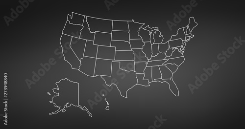 black thin line usa map contour. education infographic element. stroke flat style design. Vector illustration isolated on black background