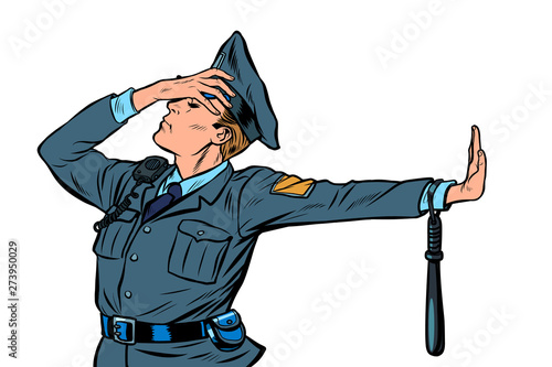 police officer shame denial gesture no