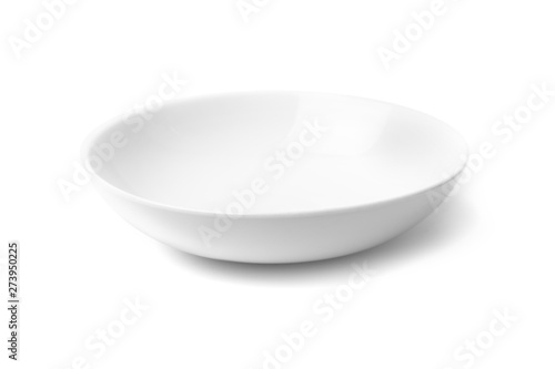 Empty white ceramic plate. Isolated on white background with