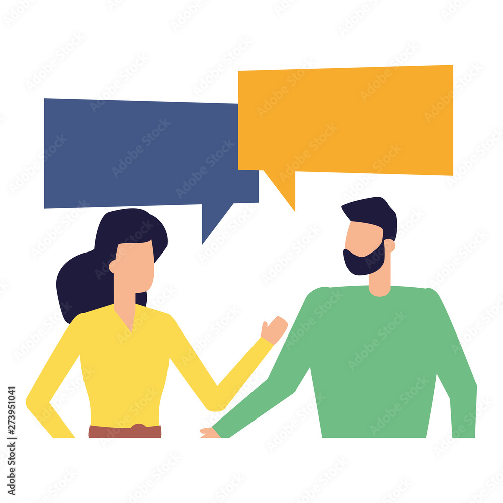 Fototapeta premium man and woman characters talk bubble