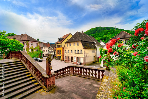 View of the old town Amorbach with the stairs of the abbey Amorbach in the foreground photo