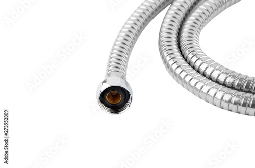 Chrome plated shower pipe, isolated on white background